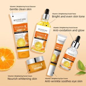 This is 5 pieces vitamin c facial kit with hyaluronic acid It's rejuvenate whitening and brightening skin tone